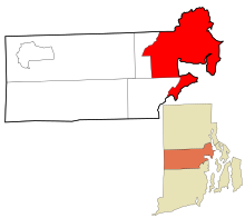 Kent County Rhode Island áreas incorporadas e não incorporadas Warwick realçado.