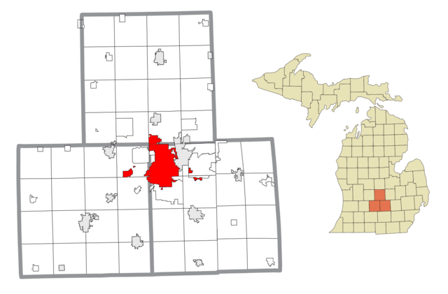 Lokasi di dalam Clinton County (atas), Eaton County (kiri), and Ingham County (kanan)