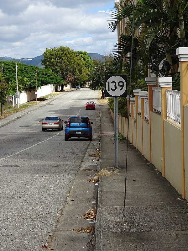 Northbound sign, a few yards from the start of the route in Ponce, Puerto Rico, looking northeast