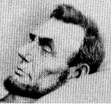 Abraham Lincoln, detail from a carte de visite (photo caption from book, retouched post mortem photograph by John B. Bachelder, Washington, DC, 16 April 1865) Lincolnatpeace2.jpg