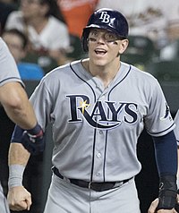 Tampa Bay Rays' Logan Morrison, right, celebrates with on-deck