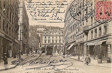 Lyon - Rue Octavio Mey et Gare Saint-Paul (flamme de 1904)