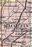 Macoupin County portion of an 1855 Illinois county map. Macoupin County excerpt from 1855 Illinois county map.JPG