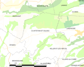 Mapa obce Courtetain-et-Salans