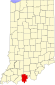Harta statului Indiana indicând comitatul Perry