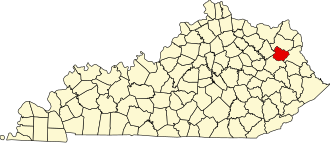 Location of Elliott County in Kentucky Map of Kentucky highlighting Elliott County.svg