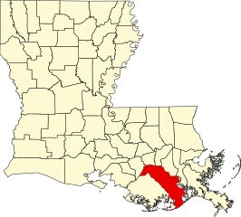 Locatie van Lafourche Parish in Louisiana