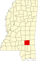 Karte von Mississippi mit Hervorhebung von Jones County