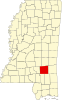 Map of Mississippi highlighting Jones County Map of Mississippi highlighting Jones County.svg