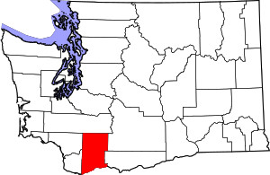 Map of Washington highlighting Skamania County