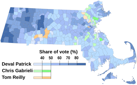 Municipal results of the Democratic primary for the Massachusetts gubernatorial election, 2006 Massachusetts Democratic gubernatorial primary results by municipality, 2006.svg