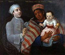 1770 painting of a mixed-race family from Spanish America. As a result of the significant mixing of populations during this time, the term "Hispanic" is often considered independent of racial background. Mestiso 1770.jpg