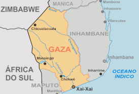 Карта провинции Газа в Мозамбике, которая совпадает с границами империи Газа