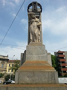 West: Statue holding the book Storia Monumento dei caduti di Musocco La statua Storia Fontale.jpg
