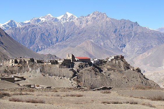 Panoramic view of Jharkot village, Muktinath Valley, Nepal.