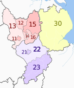 NUTS 3 regions of the East Midlands map