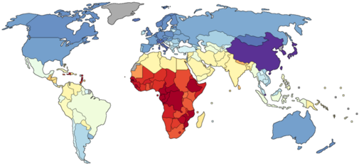 National IQ per country - estimates by Lynn and Vanhanen 2006