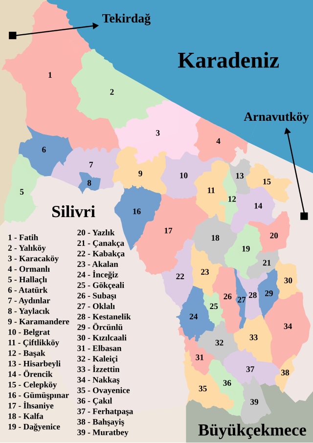 Çatalca'nın İstanbul'daki konumu