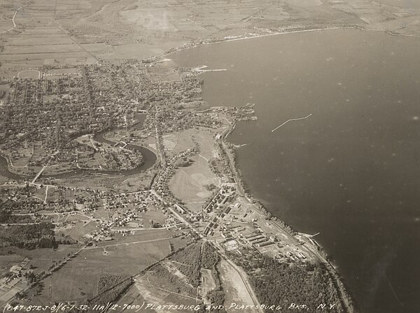 Aerial view of Plattsburgh in July 1932