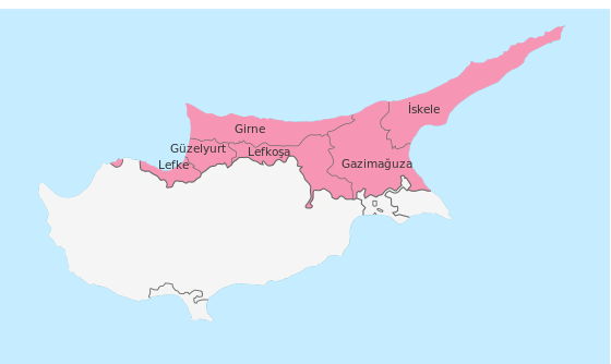 Localisation de Districts de Chypre du Nord(tr) Kuzey Kıbrıs