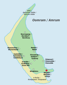 Map of Amrum (North Frisian, German and Danish place names)