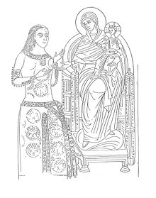 Ostoja Rajaković with the Mother of God with Christ in the Church of the Theotokos Peribleptos, in Ohrid.