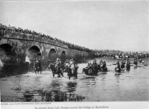 Ottoman troops in retreat from Lule Burgas across the bridge at Karisdiran