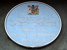Blue plaque marking the site of the Gaiety theatre P1040585 (5713639977).jpg