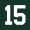 A white number 15 with a green background.