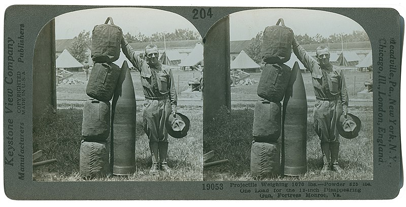File:Projectile Weighing 1070 lbs. - Powder 825 lbs. One Load for the 12-inch Disappearing Gun, Fortress Monroe, Va. (9341964149).jpg