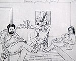 Diego Rivera, Amedeo Modigliani och Ehrenburg i Riveras ateljé i Paris. Teckning av Marie Vorobieff, 1916.
