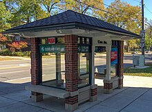 A typical station along Clifton Boulevard on The Cleveland State Line Bus rapid transit RTA Cleveland State Line Station2.jpg