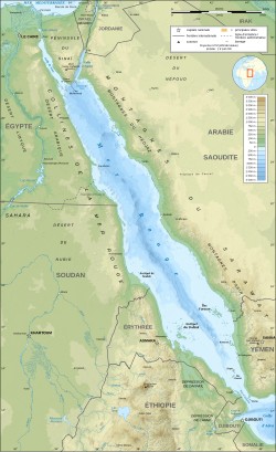 Batymetrická mapa Rudého moře.
