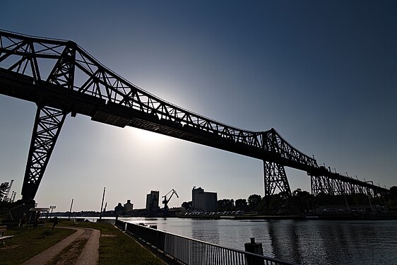 Railway viaduct crossing North Sea and Baltic canal at Rendsburg, North Germany