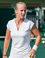 Richèl Hogenkamp competing in the first round of the 2015 Wimbledon Championships.