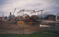 The Roon under construction in the shipyard (second ship from the right in the shipyard)