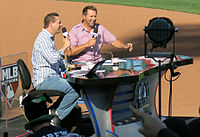 Chris Rose and Kevin Millar film a segment of Intentional Talk at the 2013 World Baseball Classic semifinal game 1 at AT&T Park in San Francisco, California, USA. Rose Millar.JPG