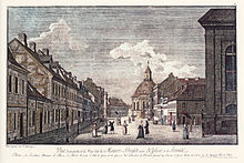 View of northern Mauerstrasse, including Trinity Church, c 1780 Rosenberg Mauerstrasse 1780.jpg