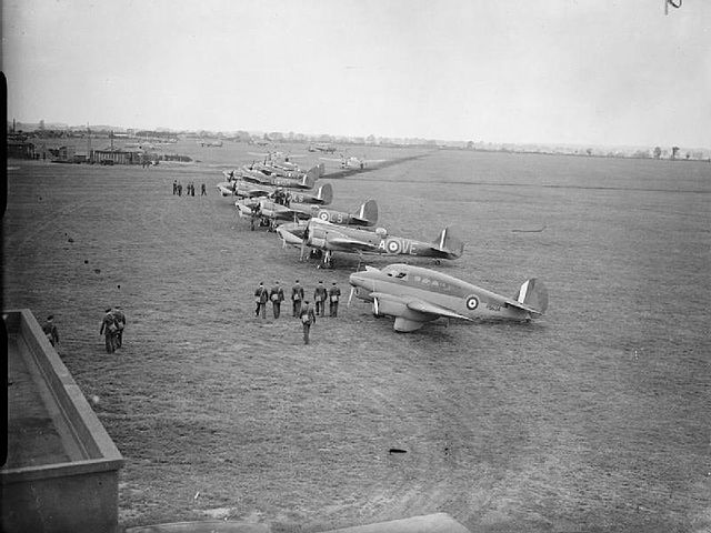 A Percival Petrel and Bristol Blenheim Mark IVs of No. 2 Group at Wyton between 1939 and 1941