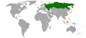 Mapa indicando localização da Rússia e da Tailândia.