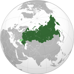Russia on the globe. Claimed lands are shown in light green.[a]