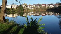 Čeština: Kačer, rybník v Rudolfově, okres České Budějovice. English: Kačer pond (Drake Pond) in Rudolfov, České Budějovice district, Czechia.