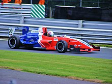 Ryuji Yamamoto exits the pit lane at Oulton Park at the beginning of his qualifying session for a British Formula Renault race. Ryuji Yamamoto Oulton Park (Pit Exit).JPG