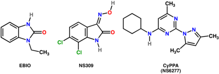 Chemical structure of SK ion channel modulators. SK channel modulators.png