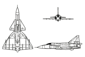 Orthographically projected diagram of the Saab JA 37 Viggen.