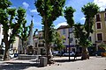 De Place de la Canourgue, een driehoekig pleintje in het centrum met een fontein en bomen