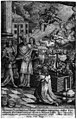 Vyobrazení hrobu sv. Jana Nepomuckého v chrámu sv. Víta v Praze s umístěným svícnem. Rytina Samuela Weishuna podle předlohy Filipa Mazance, 1664. Soukromá sbírka.