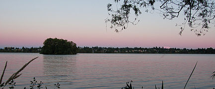 Sabuk venus difoto di atas sebuah danau di seatle, Washington.