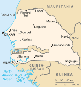 Kart over Republikken Senegal
