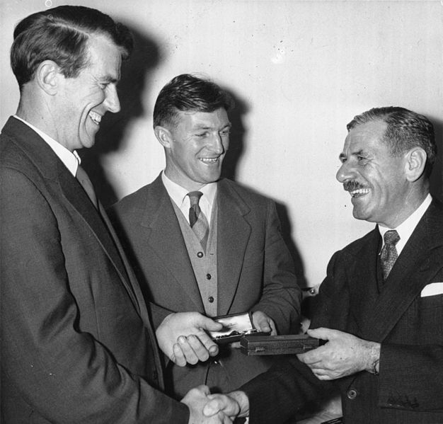 File:Sir Edmund Hillary and J.H. Miller receive IWC watches for the Commonwealth Trans-Antarctic Expedition, 1956.jpg